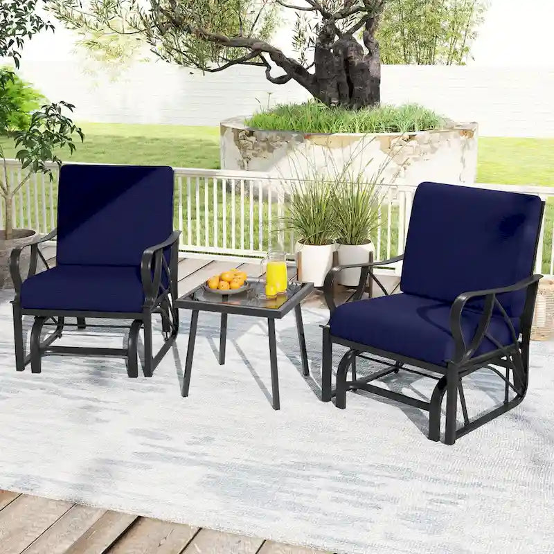 Gymax 2PCS Patio Glider Chair Single Outdoor Rocking Chair w/ Seat &