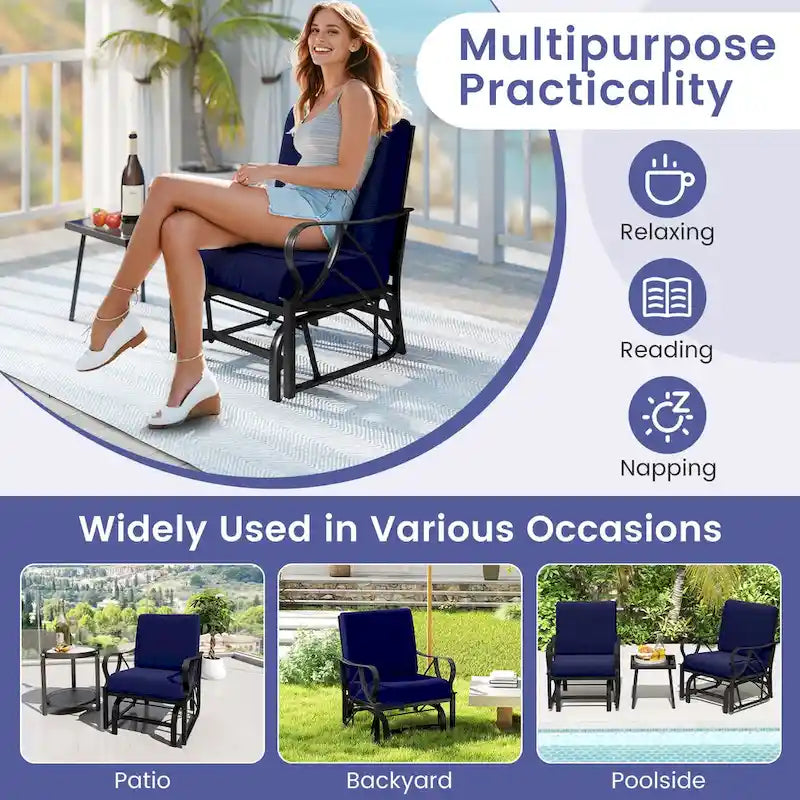 Gymax 2PCS Patio Glider Chair Single Outdoor Rocking Chair w/ Seat &