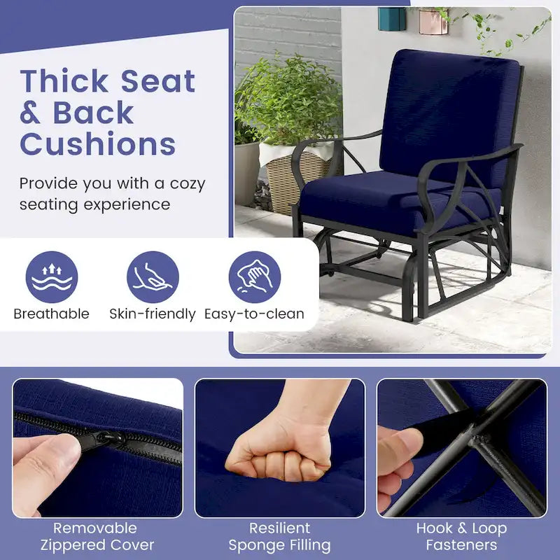 Gymax 2PCS Patio Glider Chair Single Outdoor Rocking Chair w/ Seat &