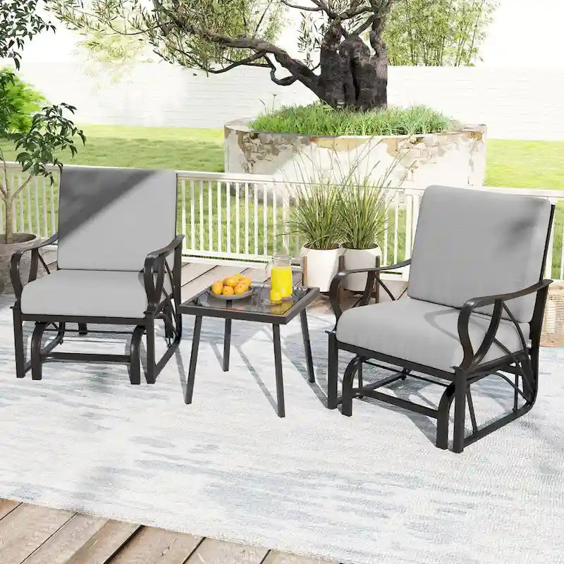 Gymax 2PCS Patio Glider Chair Single Outdoor Rocking Chair w/ Seat &