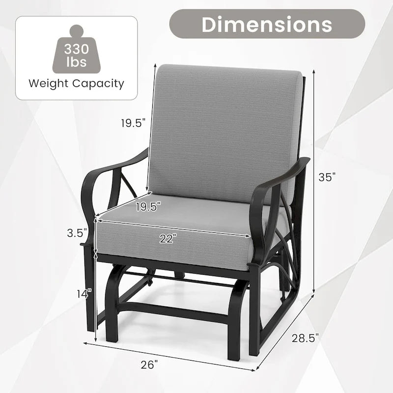 Gymax 2PCS Patio Glider Chair Single Outdoor Rocking Chair w/ Seat &
