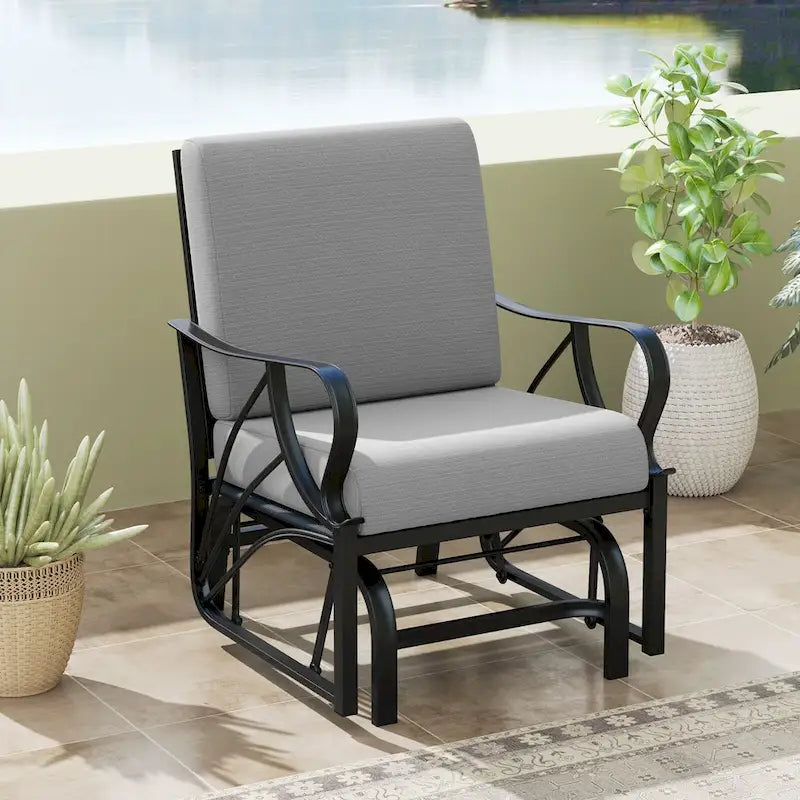 Gymax 2PCS Patio Glider Chair Single Outdoor Rocking Chair w/ Seat &