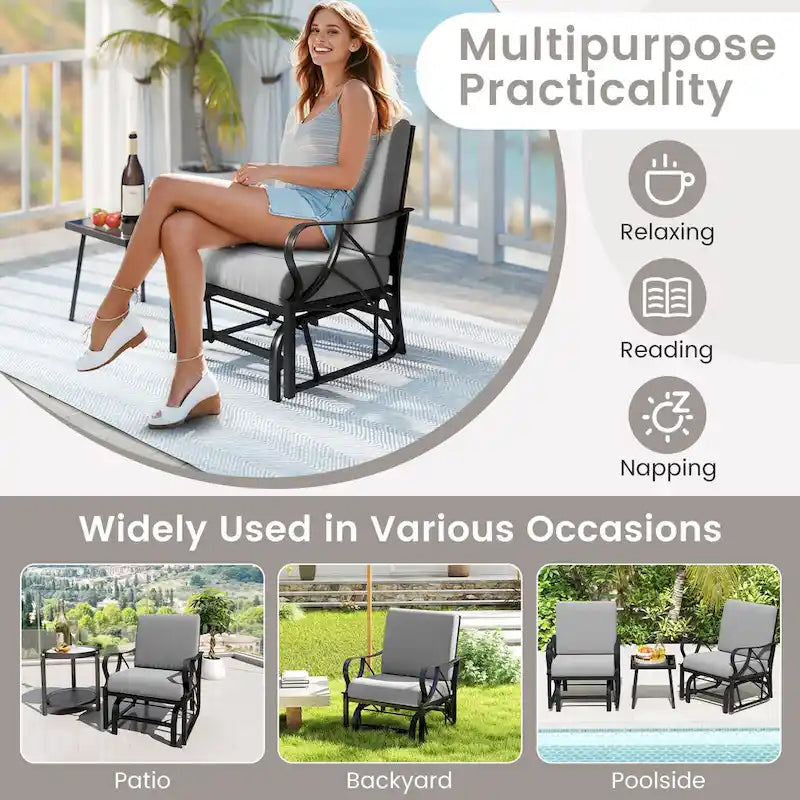 Gymax 2PCS Patio Glider Chair Single Outdoor Rocking Chair w/ Seat &