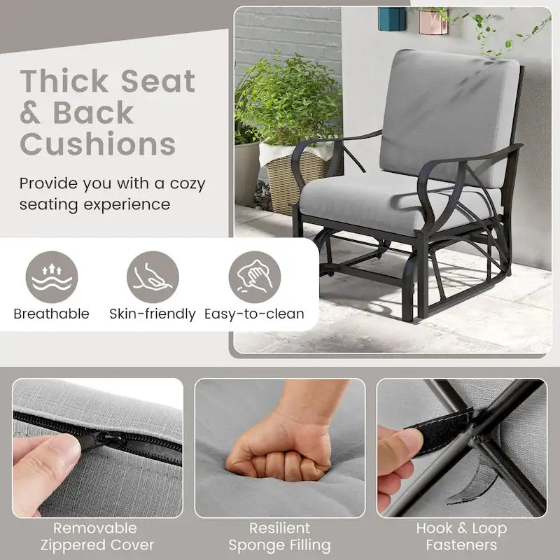 Gymax 2PCS Patio Glider Chair Single Outdoor Rocking Chair w/ Seat &