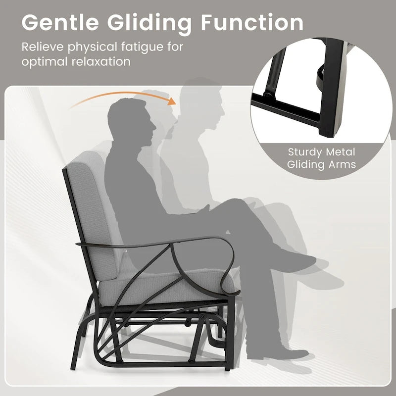 Gymax 2PCS Patio Glider Chair Single Outdoor Rocking Chair w/ Seat &