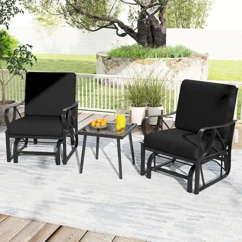 Gymax 2PCS Patio Glider Chair Single Outdoor Rocking Chair w/ Seat &