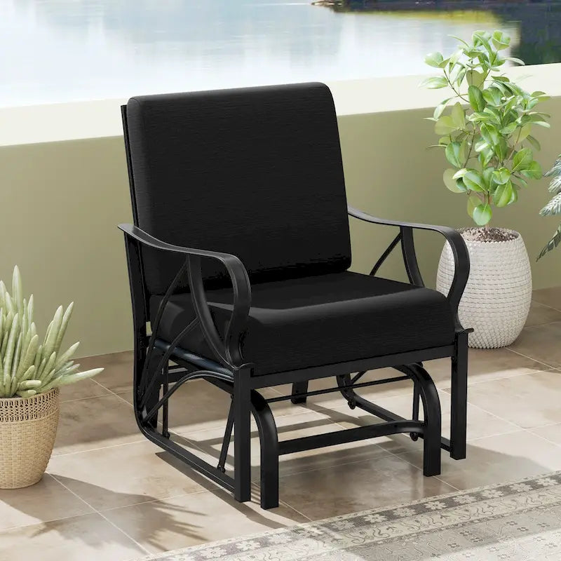Gymax 2PCS Patio Glider Chair Single Outdoor Rocking Chair w/ Seat &