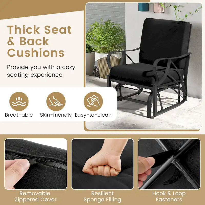 Gymax 2PCS Patio Glider Chair Single Outdoor Rocking Chair w/ Seat &