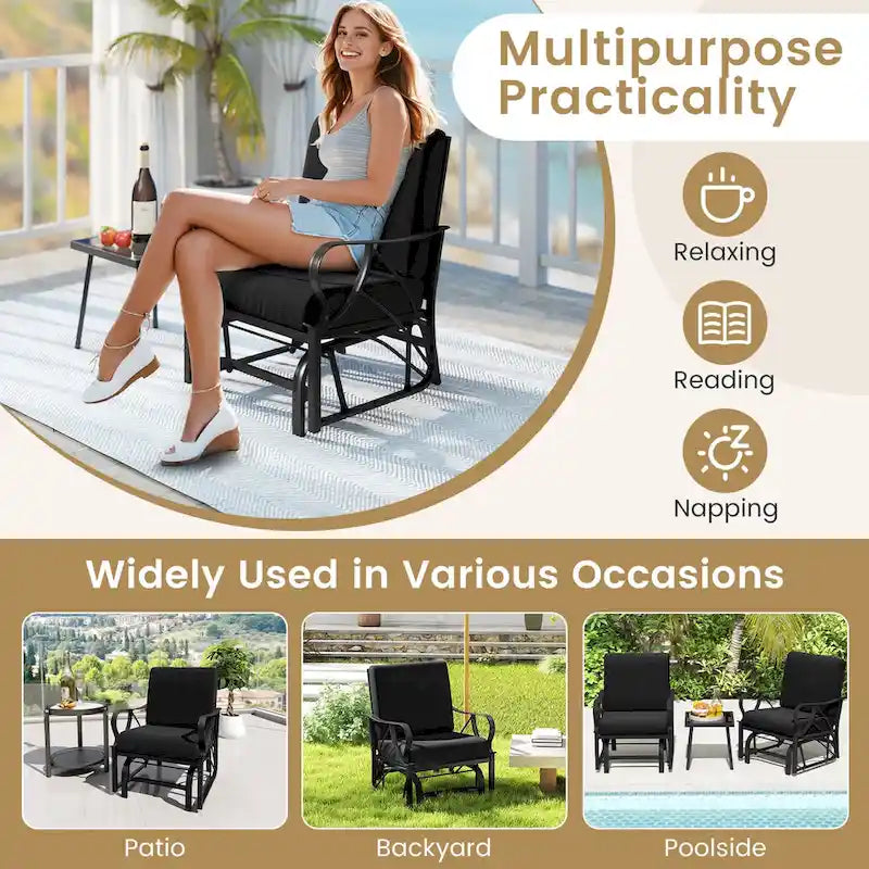 Gymax 2PCS Patio Glider Chair Single Outdoor Rocking Chair w/ Seat &