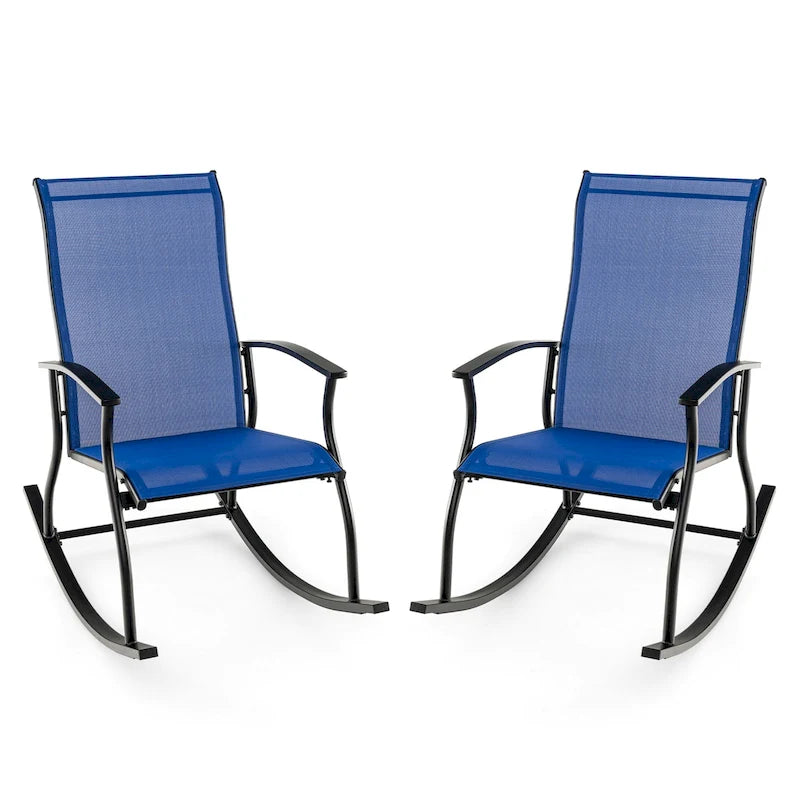 Gymax Set of 2 Outdoor Rocking Chair Patio Rocker w/ Breathable Fabric