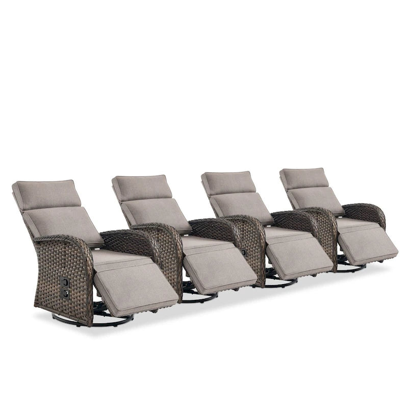 Pocassy 4PCS Versatile Outdoor Recliner Chair with Beige Cushion