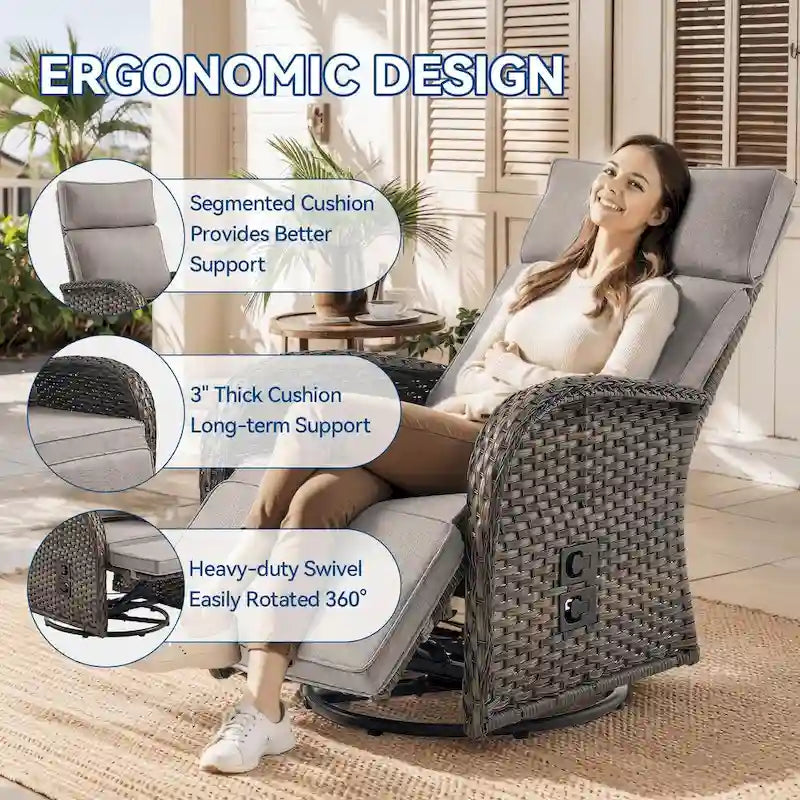 Pocassy 4PCS Versatile Outdoor Recliner Chair with Beige Cushion