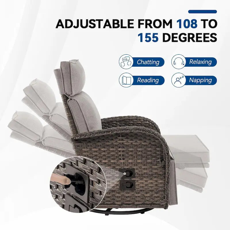 Pocassy 4PCS Versatile Outdoor Recliner Chair with Beige Cushion