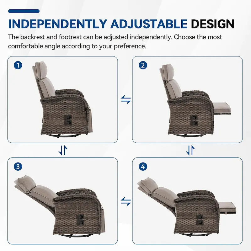Pocassy 4PCS Versatile Outdoor Recliner Chair with Beige Cushion