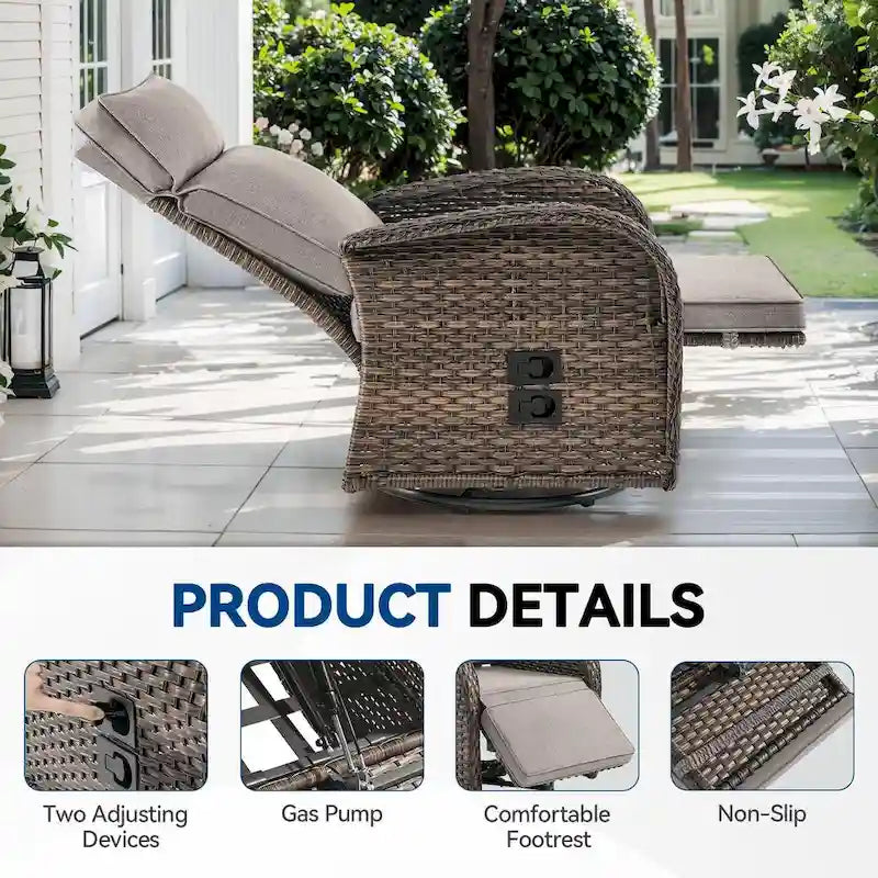 Pocassy 4PCS Versatile Outdoor Recliner Chair with Beige Cushion