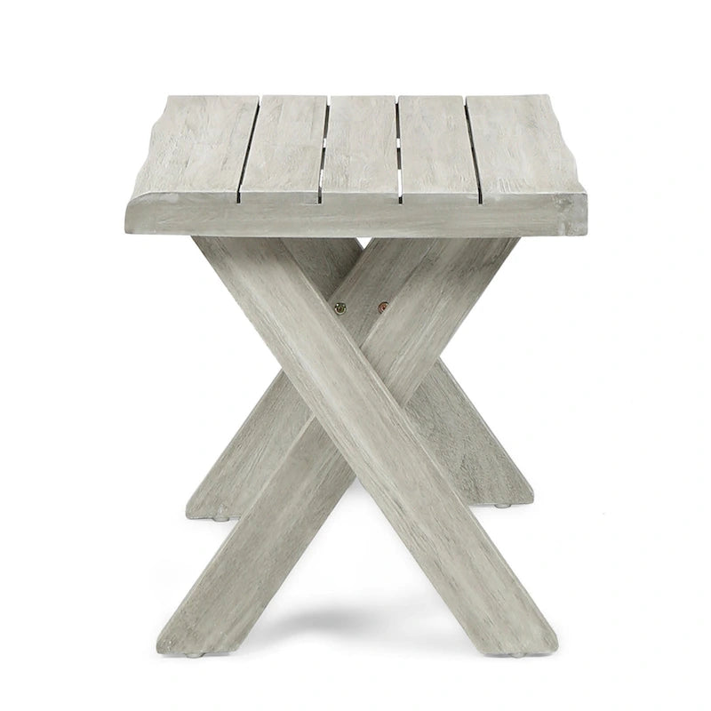 Outdoor Side End Table, 18 Inch Sandblasted Teak, Gray Acacia Wood