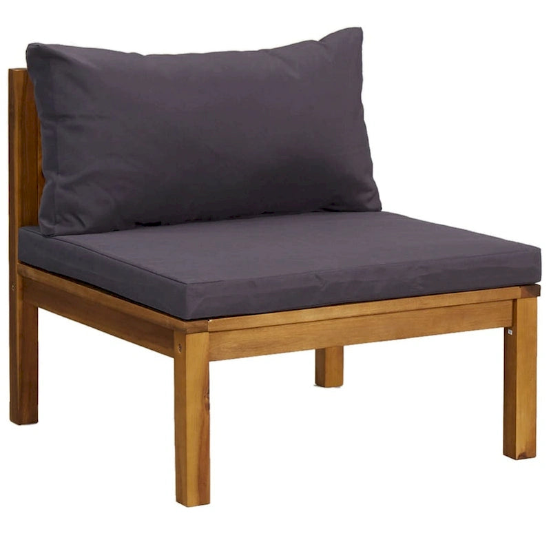 Outdoor Modular Sofa, 4 Seater, Brown Solid Acacia Wood, Gray Cushions