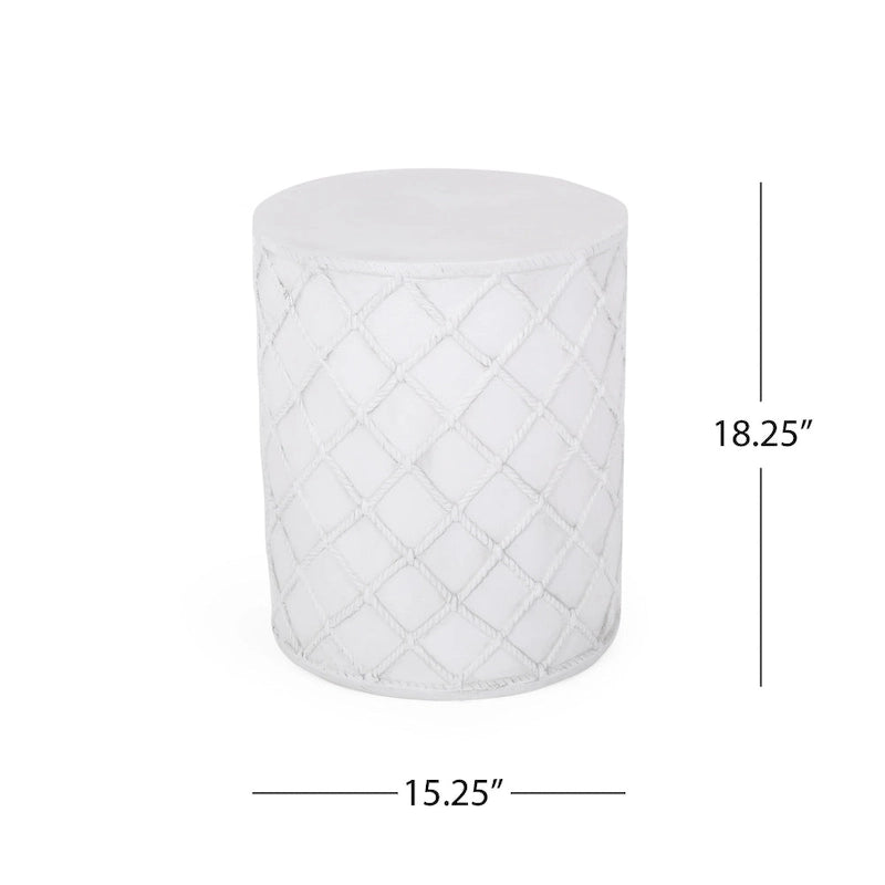Outdoor End Table, Round 15 Inch Top, Antique White Faux Concrete
