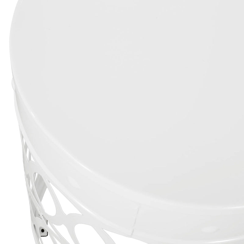 Feio Outdoor Side End Table 14 Inch Round Geometric Pattern White Iron