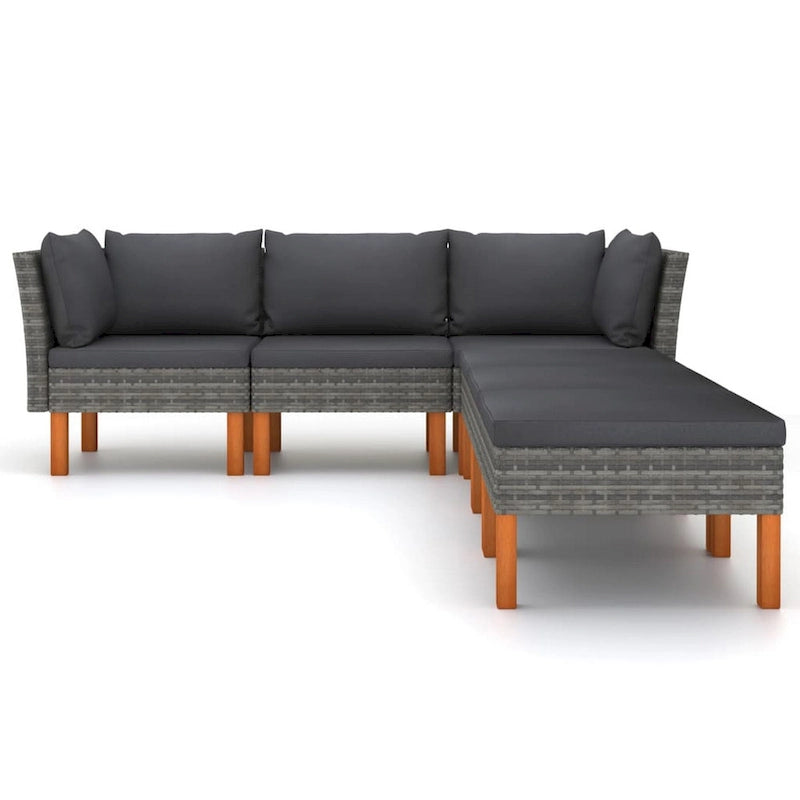 Feno 6pc Outdoor Modular Lounge L Sofa, 3 Ottomans, Dark Gray Rattan