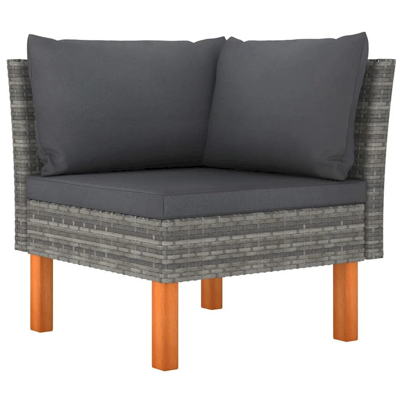Feno 6pc Outdoor Modular Lounge L Sofa, 3 Ottomans, Dark Gray Rattan
