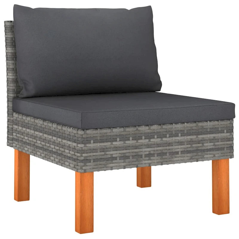 Feno 6pc Outdoor Modular Lounge L Sofa, 3 Ottomans, Dark Gray Rattan