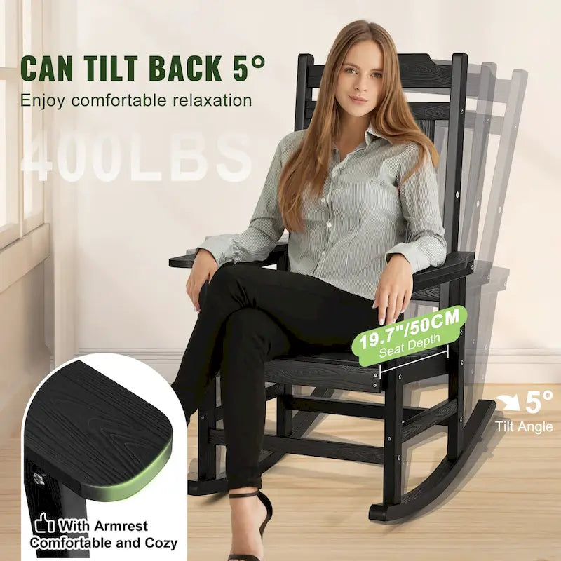 Porch Rocker, HIPS Outdoor Rocking Chair, High Back Patio Rocking Chair with Smooth Armrests - 50 cm