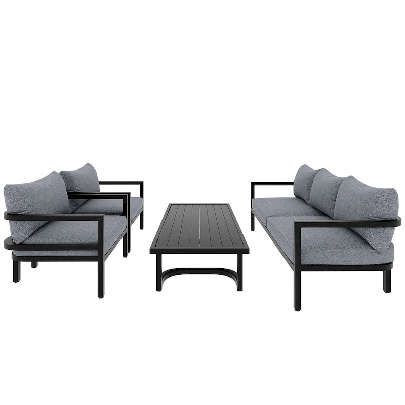 Patio Furniture Set, 5 Pcs Outdoor Steel Sofa Set, All-Weather Conversation Set with Coffee Table and 2 Single Chairs