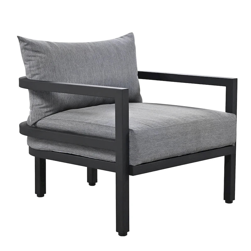 Patio Furniture Set, 5 Pcs Outdoor Steel Sofa Set, All-Weather Conversation Set with Coffee Table and 2 Single Chairs