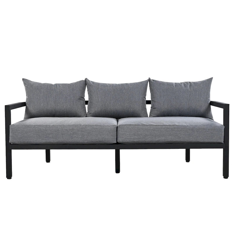 Patio Furniture Set, 5 Pcs Outdoor Steel Sofa Set, All-Weather Conversation Set with Coffee Table and 2 Single Chairs