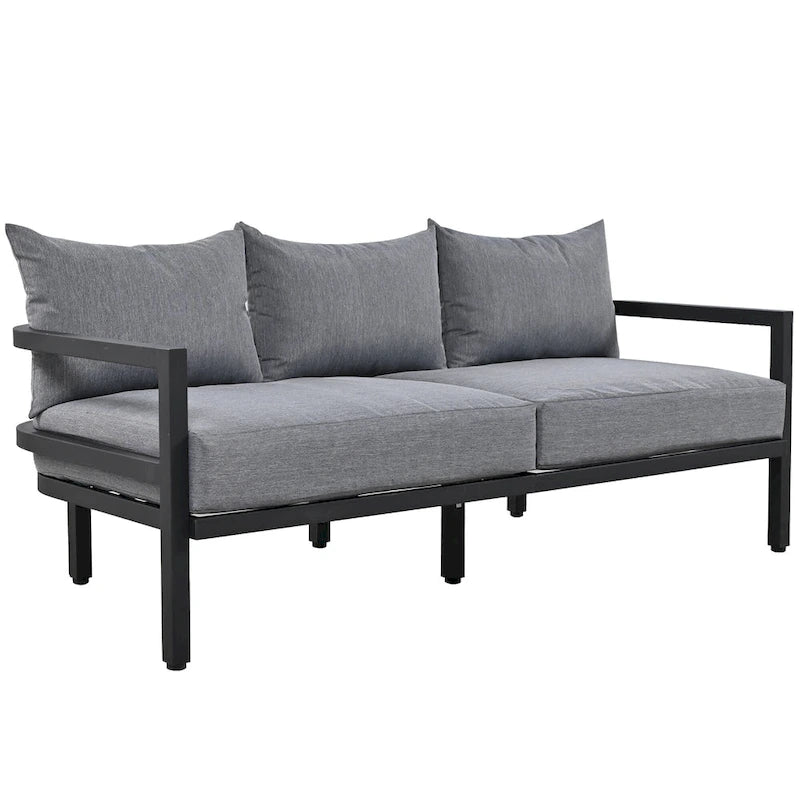 Patio Furniture Set, 5 Pcs Outdoor Steel Sofa Set, All-Weather Conversation Set with Coffee Table and 2 Single Chairs