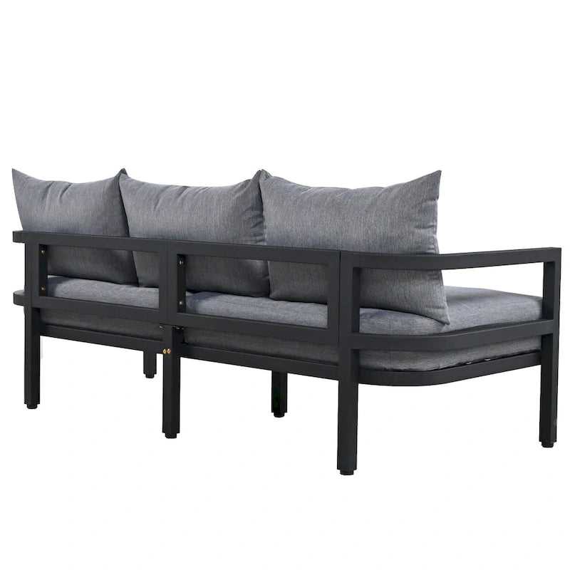 Patio Furniture Set, 5 Pcs Outdoor Steel Sofa Set, All-Weather Conversation Set with Coffee Table and 2 Single Chairs