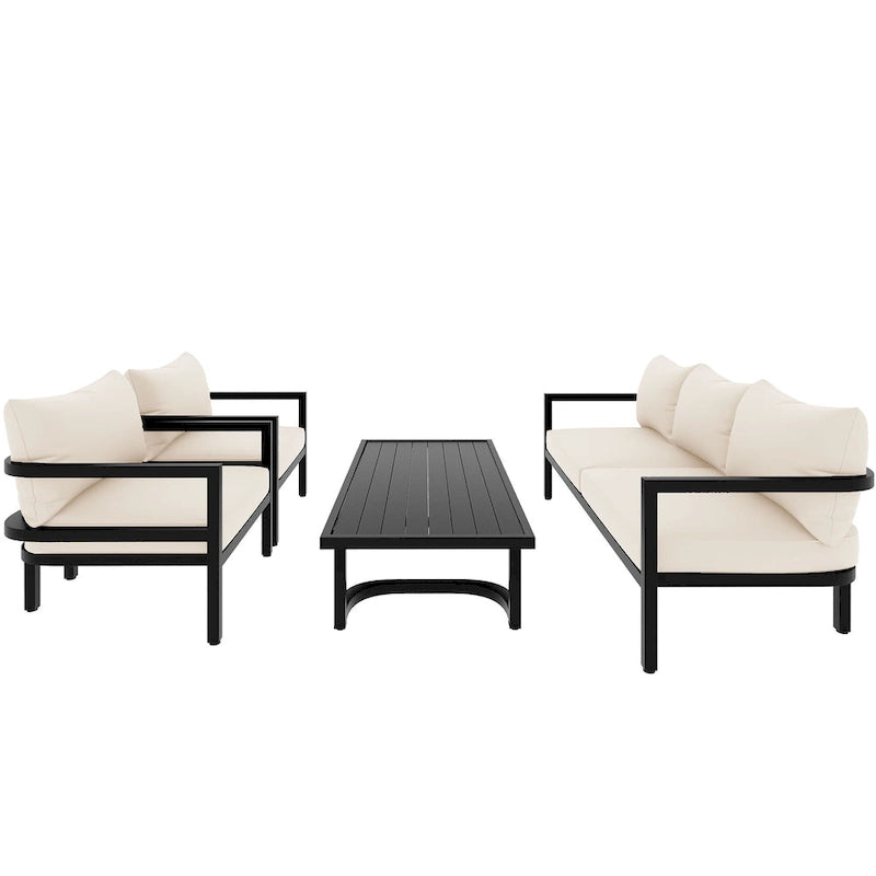 Patio Furniture Set, 5 Pcs Outdoor Steel Sofa Set, All-Weather Conversation Set with Coffee Table and 2 Single Chairs