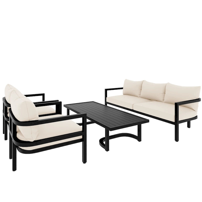 Patio Furniture Set, 5 Pcs Outdoor Steel Sofa Set, All-Weather Conversation Set with Coffee Table and 2 Single Chairs