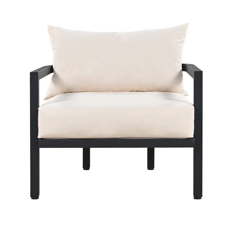 Patio Furniture Set, 5 Pcs Outdoor Steel Sofa Set, All-Weather Conversation Set with Coffee Table and 2 Single Chairs