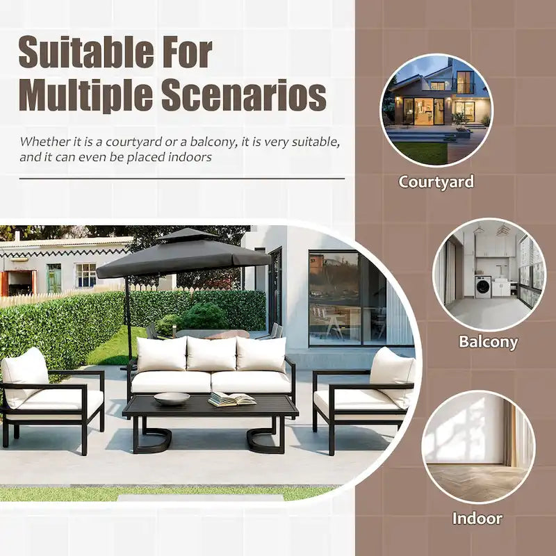 Patio Furniture Set, 5 Pcs Outdoor Steel Sofa Set, All-Weather Conversation Set with Coffee Table and 2 Single Chairs