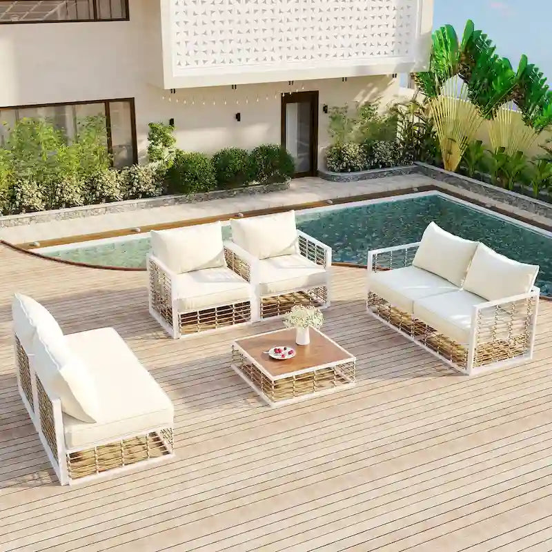 7 Piece Patio Furniture Set, All-Weather Conversation Furniture Set, Patio Sectional Sofa Set with Cushions and Coffee Table