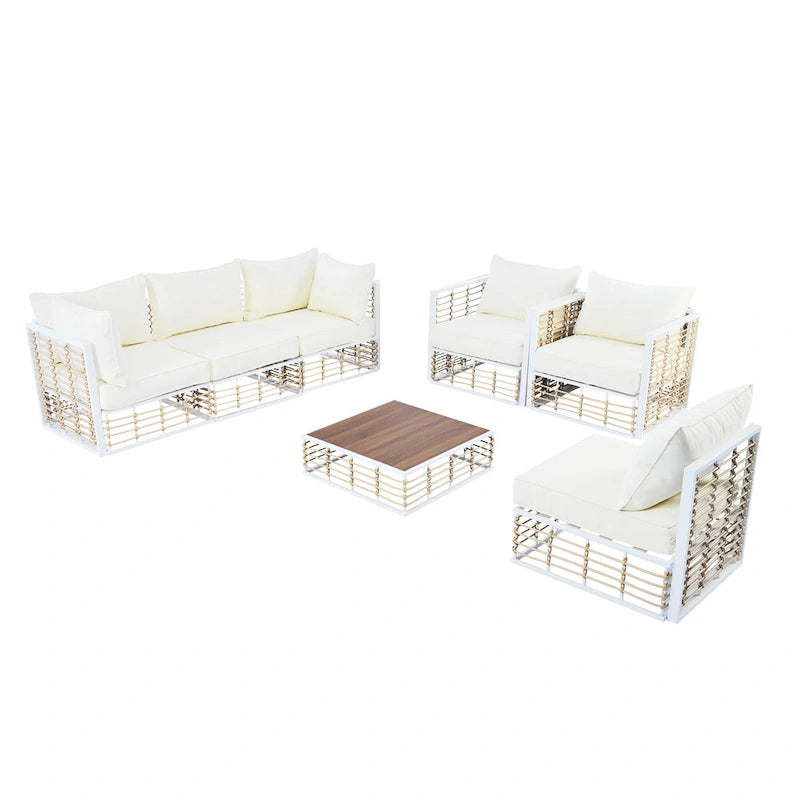 7 Piece Patio Furniture Set, All-Weather Conversation Furniture Set, Patio Sectional Sofa Set with Cushions and Coffee Table