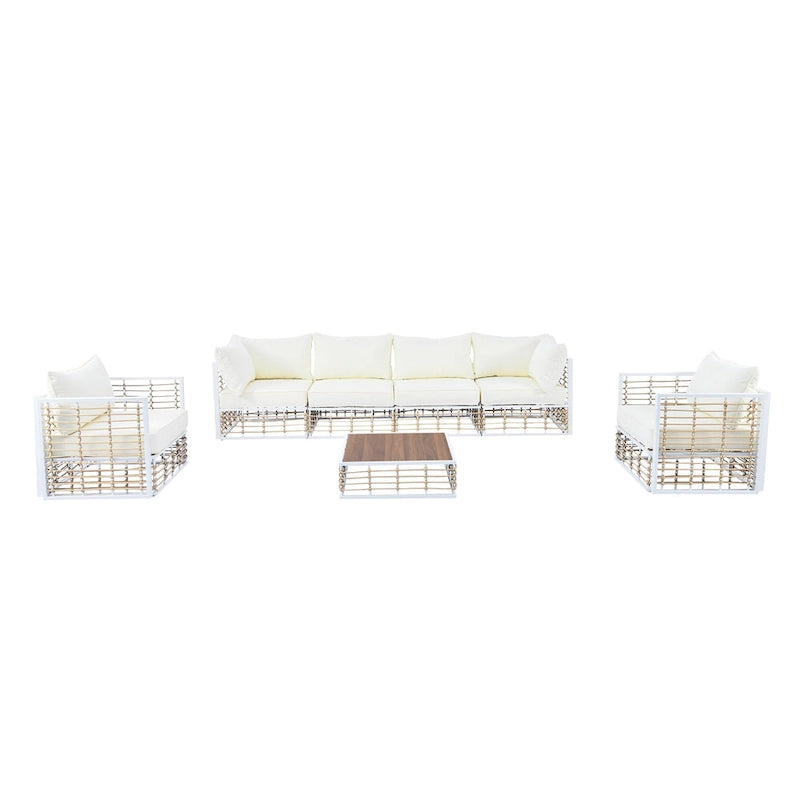 7 Piece Patio Furniture Set, All-Weather Conversation Furniture Set, Patio Sectional Sofa Set with Cushions and Coffee Table