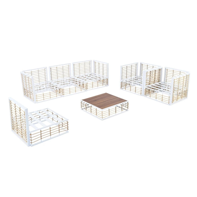 7 Piece Patio Furniture Set, All-Weather Conversation Furniture Set, Patio Sectional Sofa Set with Cushions and Coffee Table