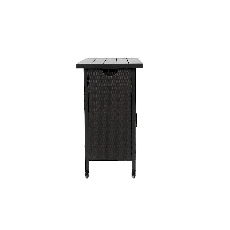 Outdoor Wicker Bar Cart, Patio Wine Serving Cart w/Wheels,Rolling Rattan Beverage Bar Counter Table w/Glass