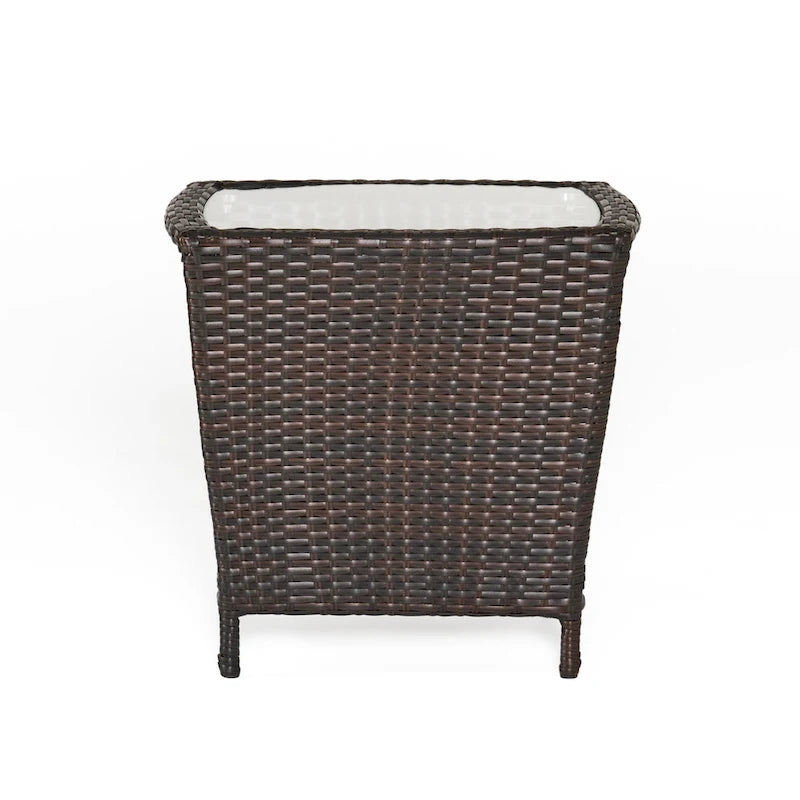 Rattan Side Table 20 Inch with Glass Top Outdoor Wicker Storage