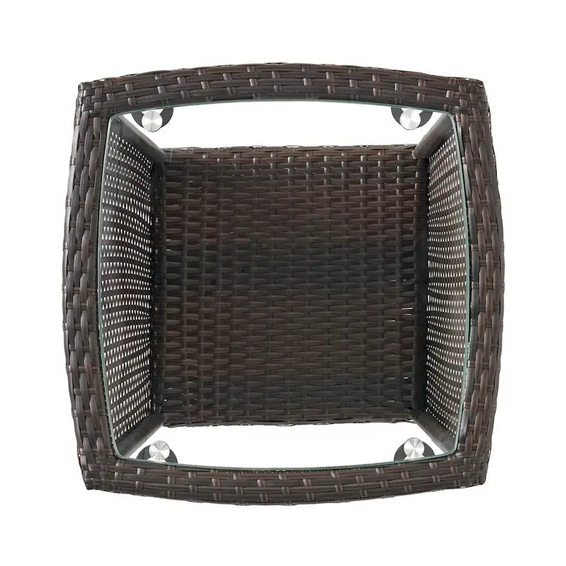 Rattan Side Table 20 Inch with Glass Top Outdoor Wicker Storage