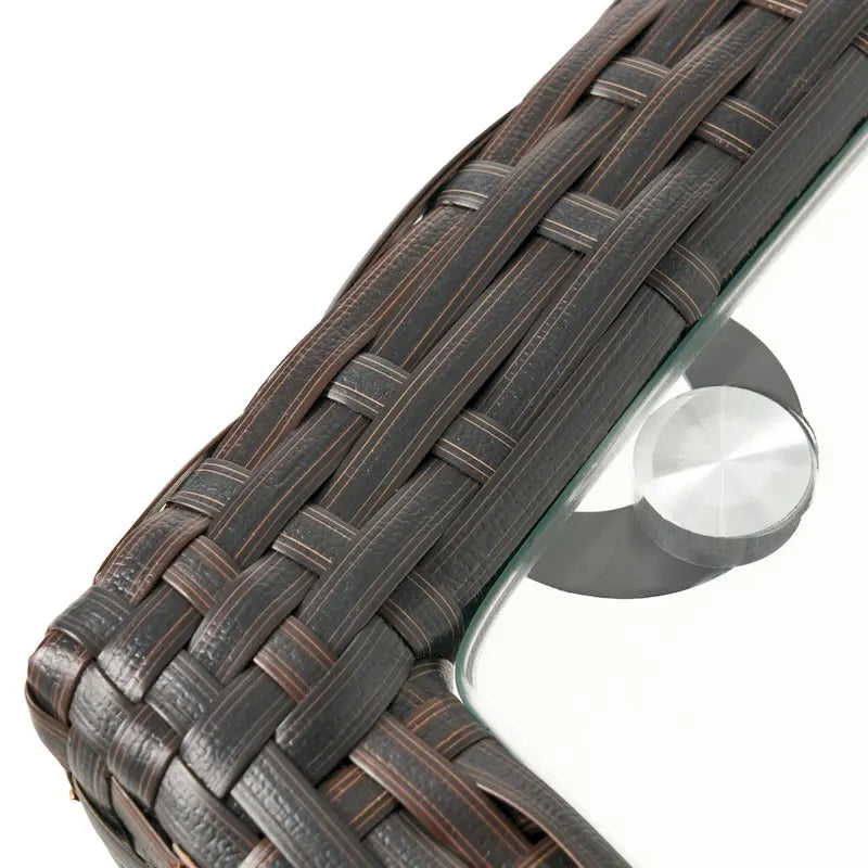 Rattan Side Table 20 Inch with Glass Top Outdoor Wicker Storage