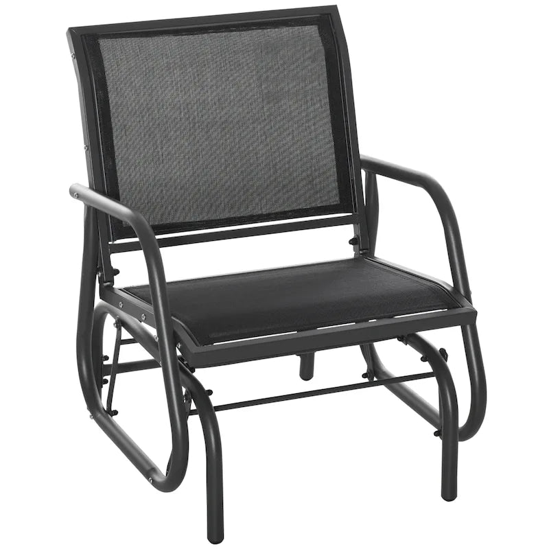 Outsunny Porch Glider, Swing Glider Chair with Breathable Mesh, Curved Armrests and Steel Frame for Garden, Poolside, Balcony