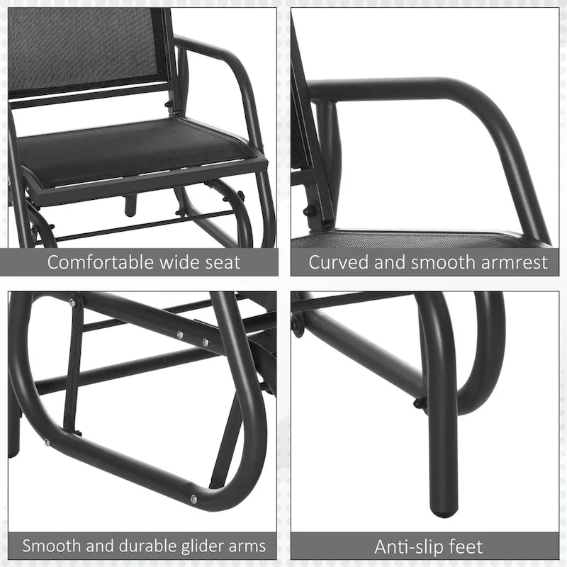 Outsunny Porch Glider, Swing Glider Chair with Breathable Mesh, Curved Armrests and Steel Frame for Garden, Poolside, Balcony