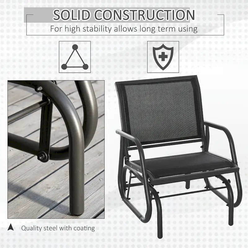 Outsunny Porch Glider, Swing Glider Chair with Breathable Mesh, Curved Armrests and Steel Frame for Garden, Poolside, Balcony