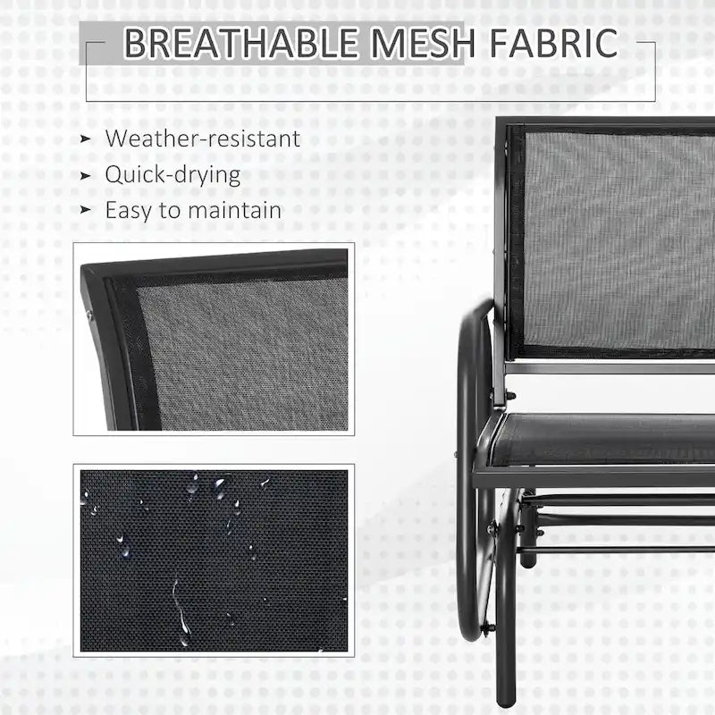 Outsunny Porch Glider, Swing Glider Chair with Breathable Mesh, Curved Armrests and Steel Frame for Garden, Poolside, Balcony