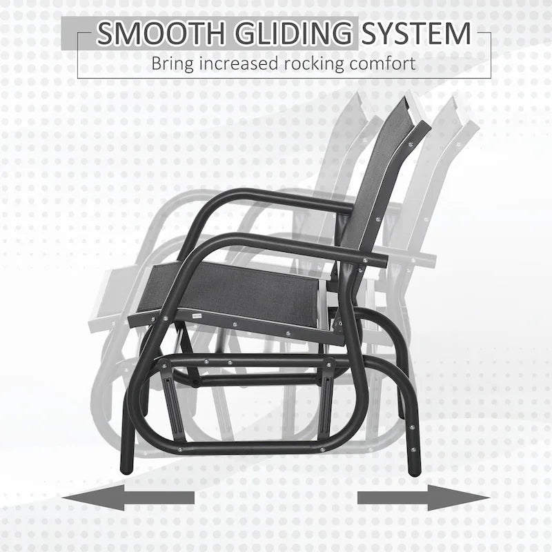 Outsunny Porch Glider, Swing Glider Chair with Breathable Mesh, Curved Armrests and Steel Frame for Garden, Poolside, Balcony