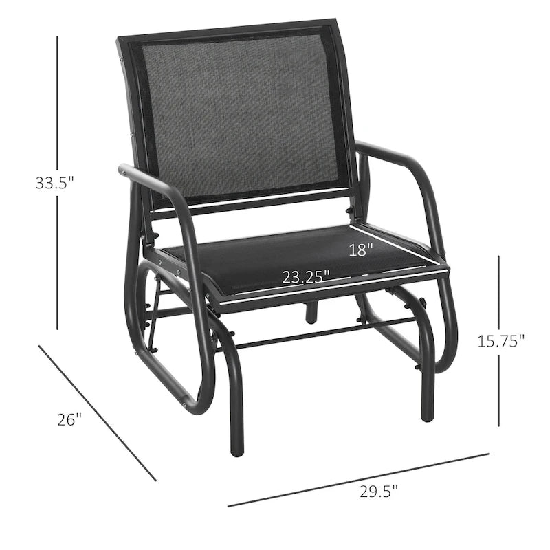Outsunny Porch Glider, Swing Glider Chair with Breathable Mesh, Curved Armrests and Steel Frame for Garden, Poolside, Balcony